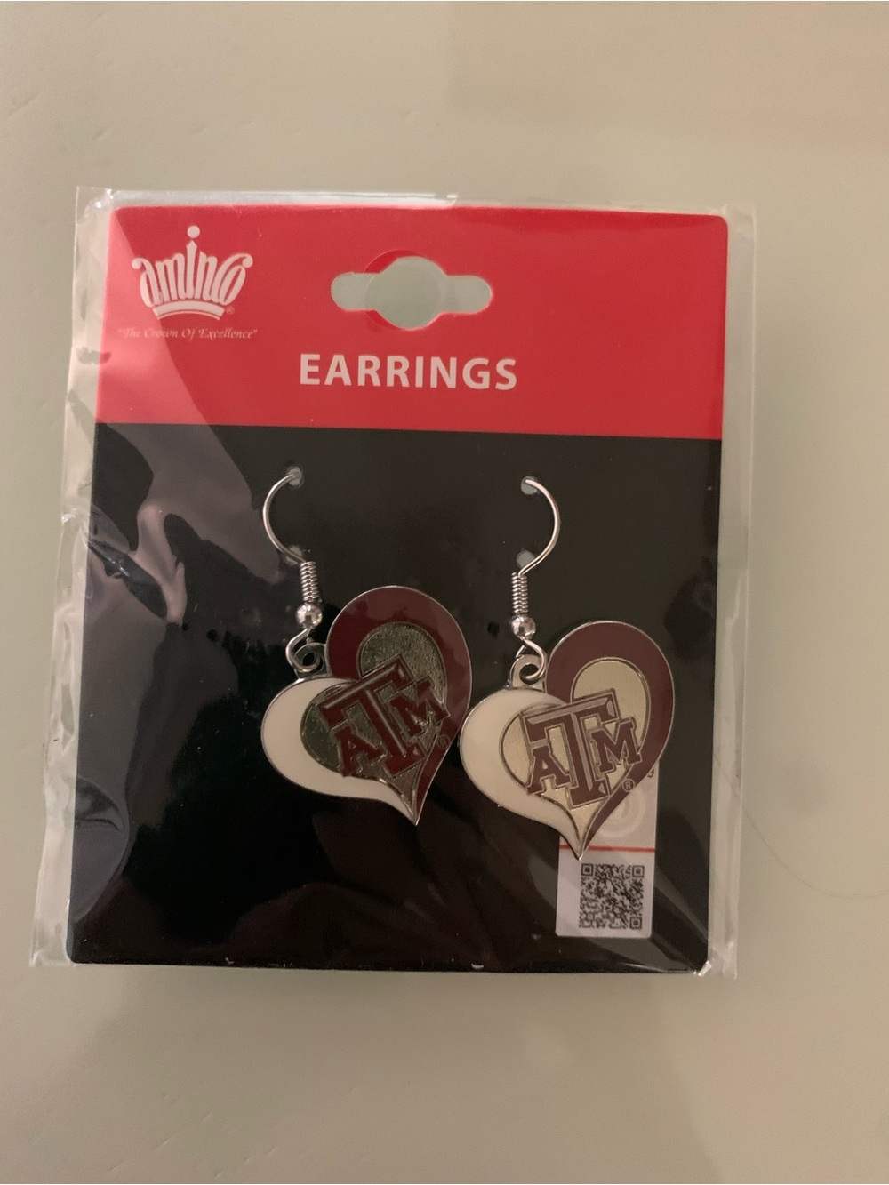 Texas A&M Heart Dangle Earrings - Maroon & White NWT